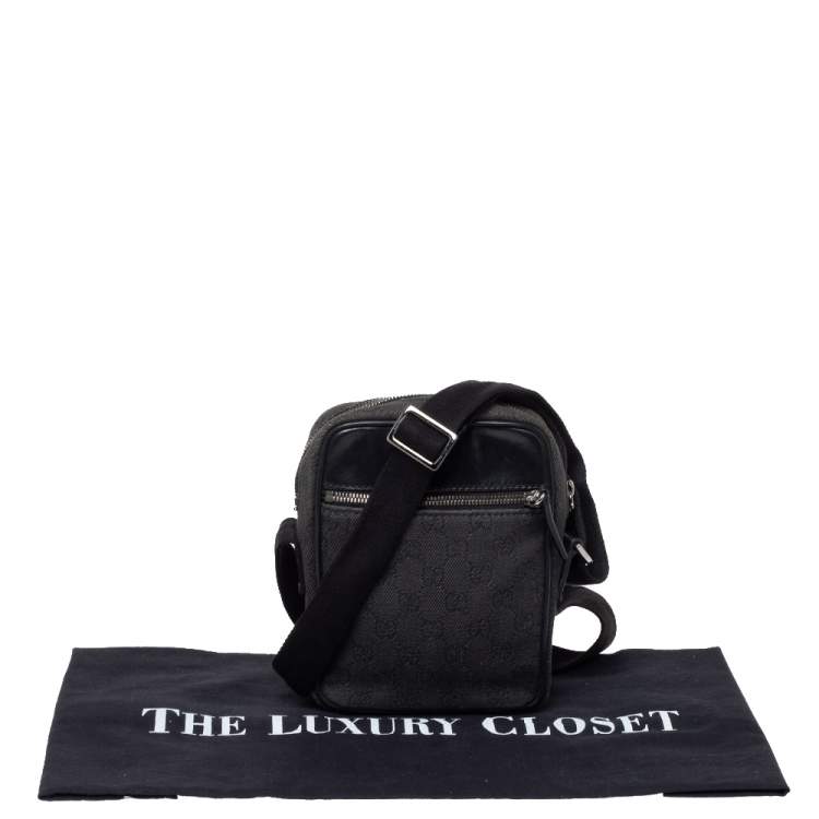 Pre Owned Gucci Black GG Canvas and Leather Messenger Bag