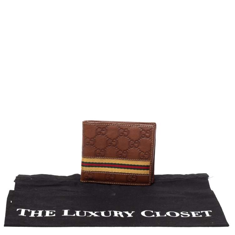 Pre Owned Gucci Brown Guccissima Leather Web Bifold Wallet
