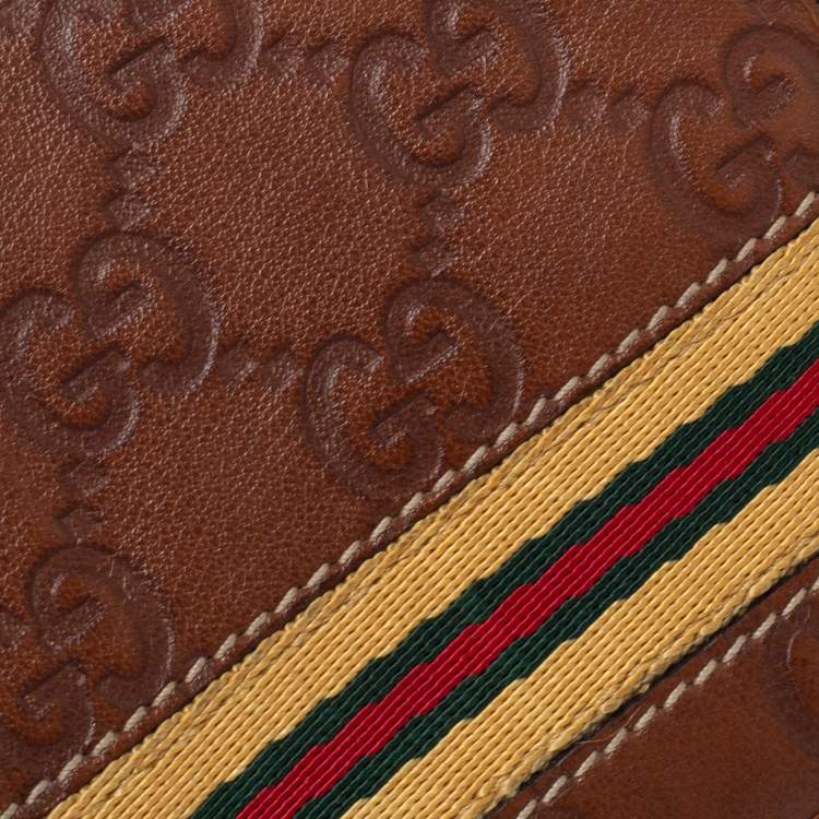 Pre Owned Gucci Brown Guccissima Leather Web Bifold Wallet