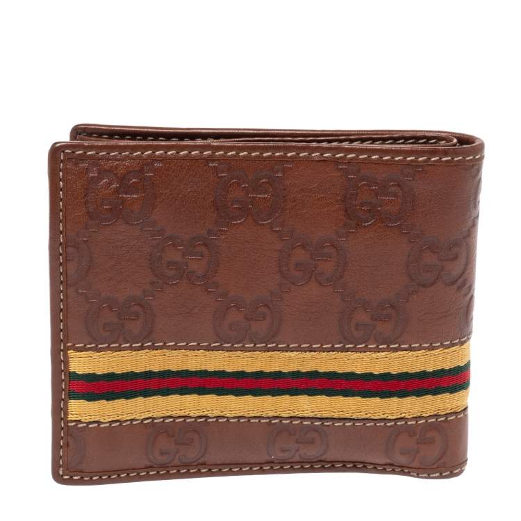 Pre Owned Gucci Brown Guccissima Leather Web Bifold Wallet