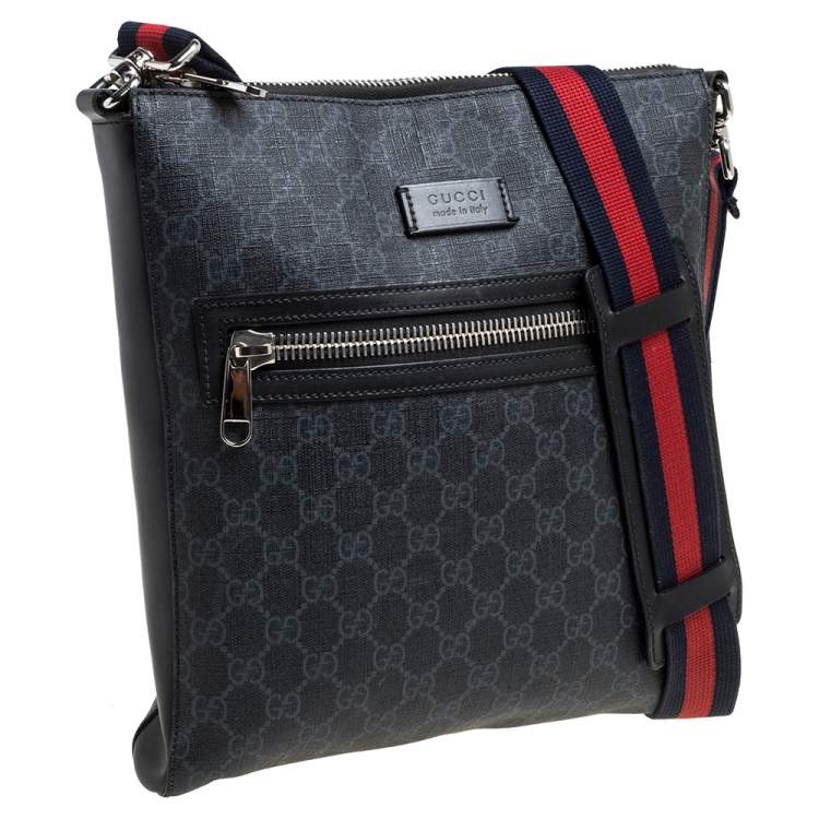 Pre Owned Gucci Black GG Supreme Canvas and Leather Messenger Bag