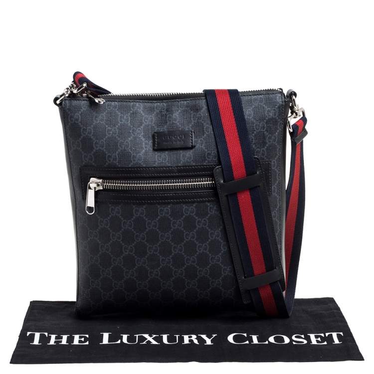 Pre Owned Gucci Black GG Supreme Canvas and Leather Messenger Bag