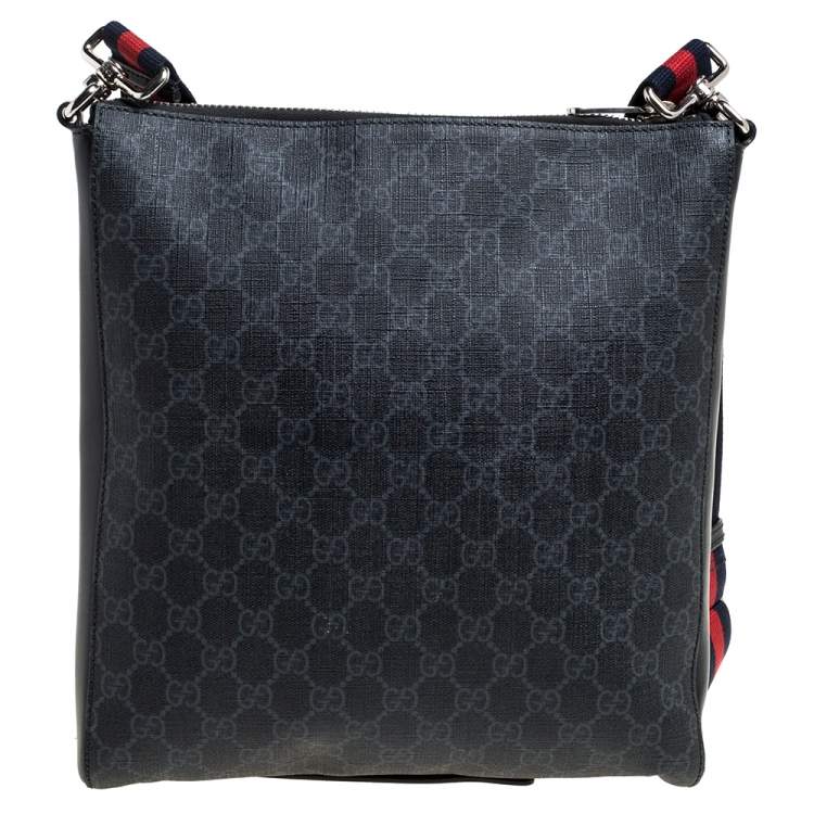 Pre Owned Gucci Black GG Supreme Canvas and Leather Messenger Bag