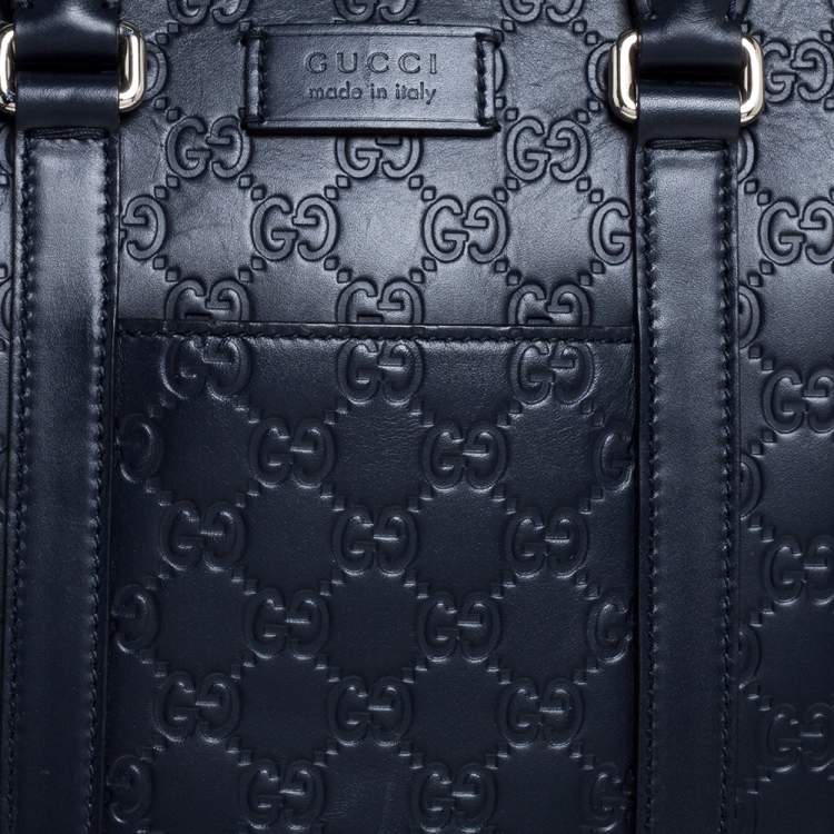 Pre Owned Gucci Navy Blue Guccissima Leather Briefcase