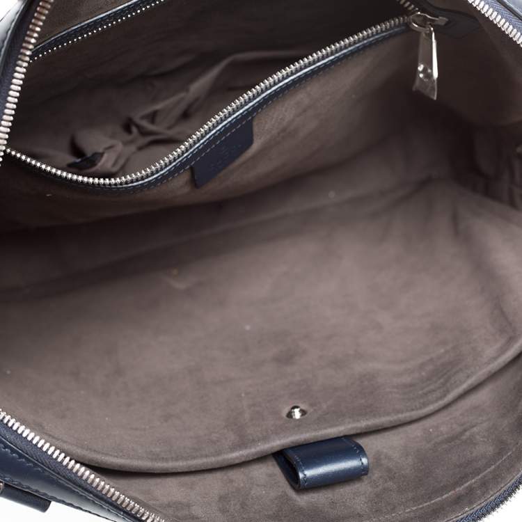 Pre Owned Gucci Navy Blue Guccissima Leather Briefcase