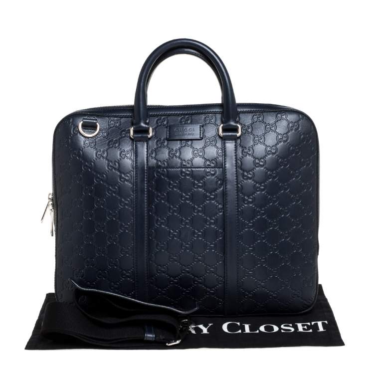 Pre Owned Gucci Navy Blue Guccissima Leather Briefcase