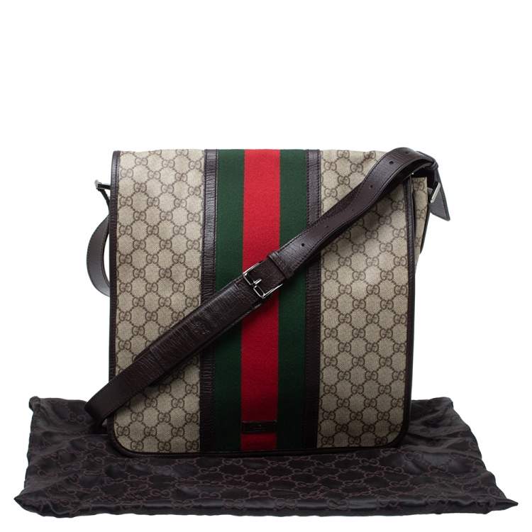 Pre Owned Gucci Beige/Brown GG Supreme Canvas and Leather Web Messenger Bag
