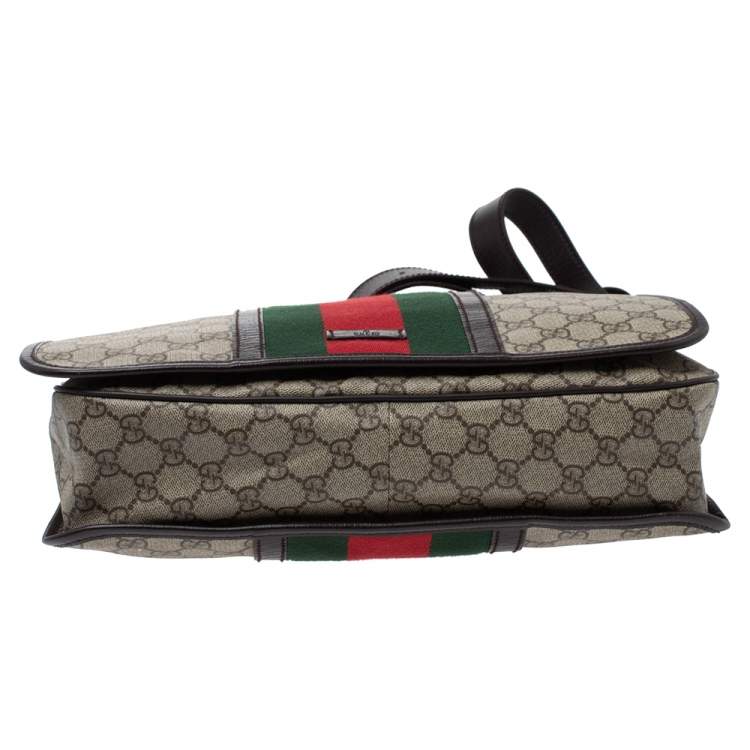 Pre Owned Gucci Beige/Brown GG Supreme Canvas and Leather Web Messenger Bag