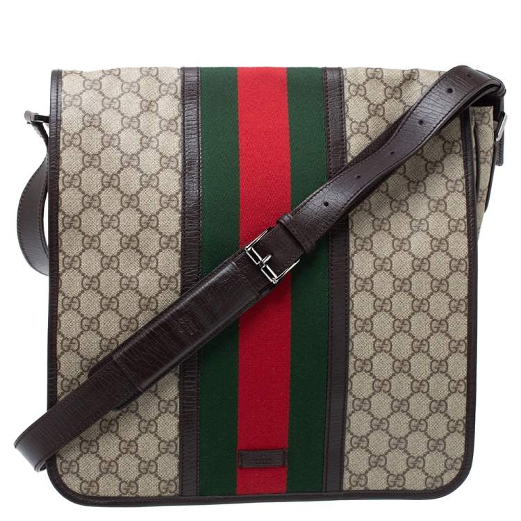 Gucci Brown/Beige GG Supreme Canvas and Leather Square Messenger Bag Gucci  | The Luxury Closet
