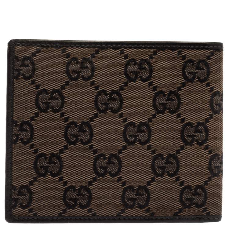 Pre Owned Gucci Black/Brown GG Canvas Bi-Fold Wallet