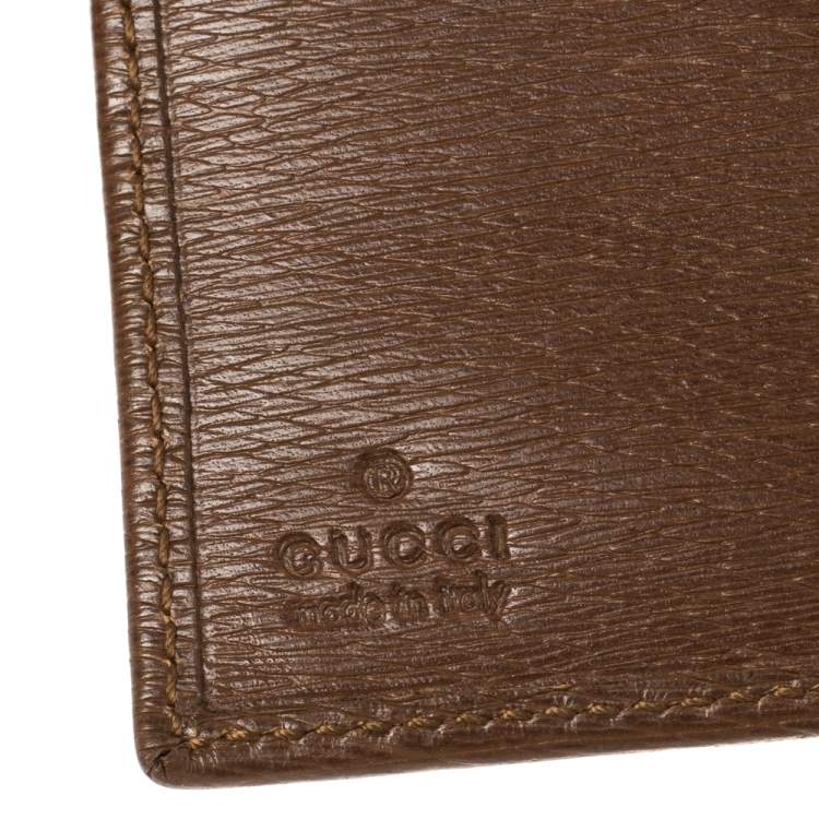 Pre Owned Gucci Brown Leather G Logo Bi Fold Wallet