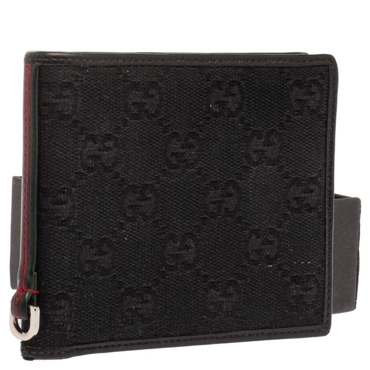 Pre Owned Gucci Black GG Canvas Web Bi-Fold Wallet