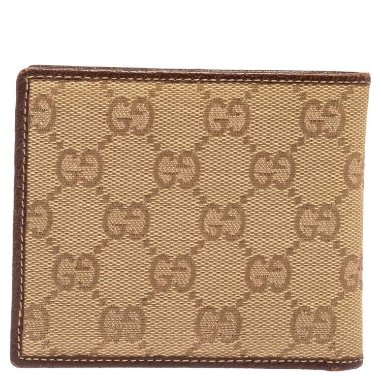 مملوكة مسبقًا Gucci Beige/Brown GG Canvas and Leather Bi-fold Wallet