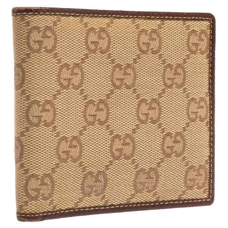 مملوكة مسبقًا Gucci Beige/Brown GG Canvas and Leather Bi-fold Wallet