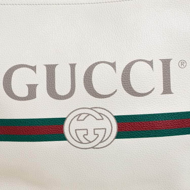 Pre Owned Gucci White Leather Logo Print Zip Pouch