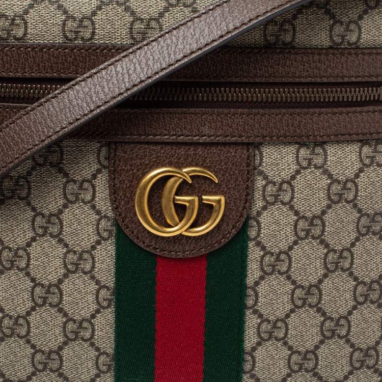 Pre Owned Gucci Brown/Beige GG Supreme Canvas and Leather Small Ophidia Messenger Bag
