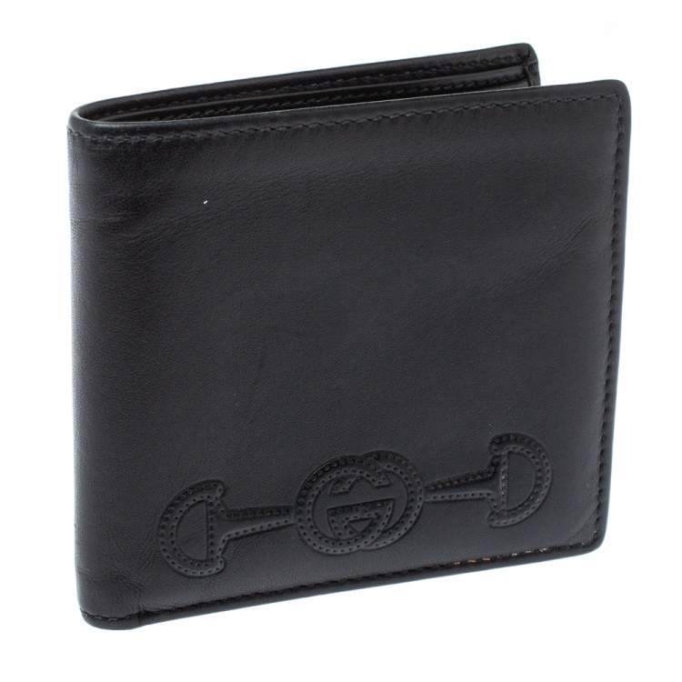 Pre Owned Gucci Black Leather Bifold Wallet