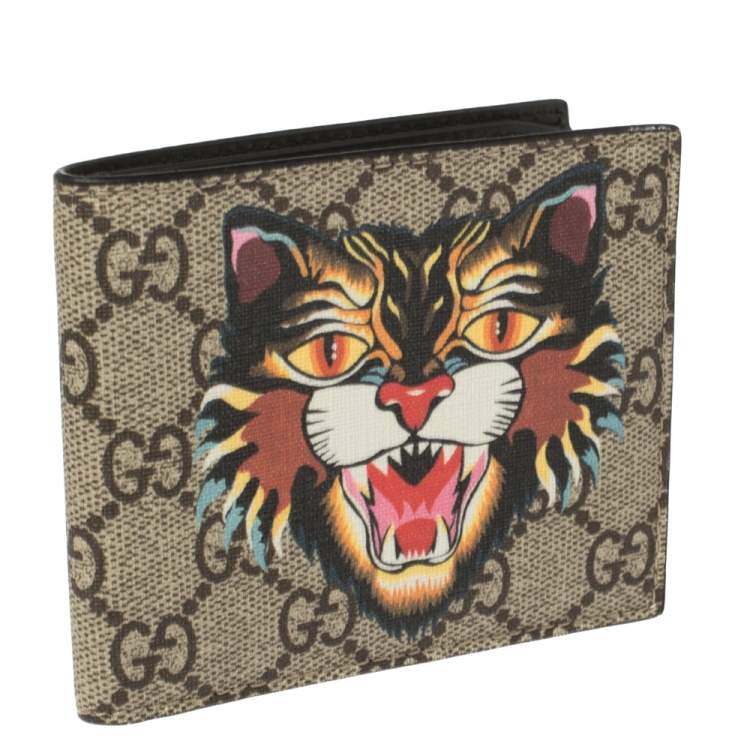 Pre Owned Gucci Beige GG Supreme Canvas Angry Cat Bifold Wallet