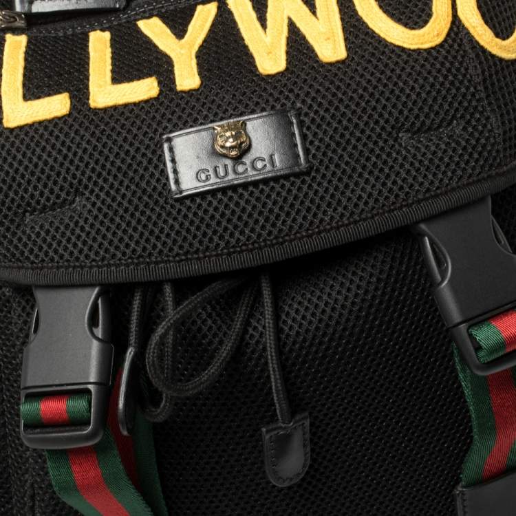 Pre Owned Gucci Black Mesh Fabric Hollywood Embroidered Backpack