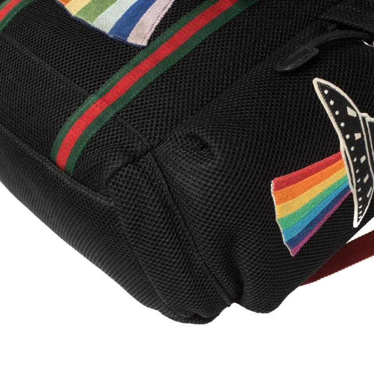 Pre Owned Gucci Black Mesh Fabric Hollywood Embroidered Backpack