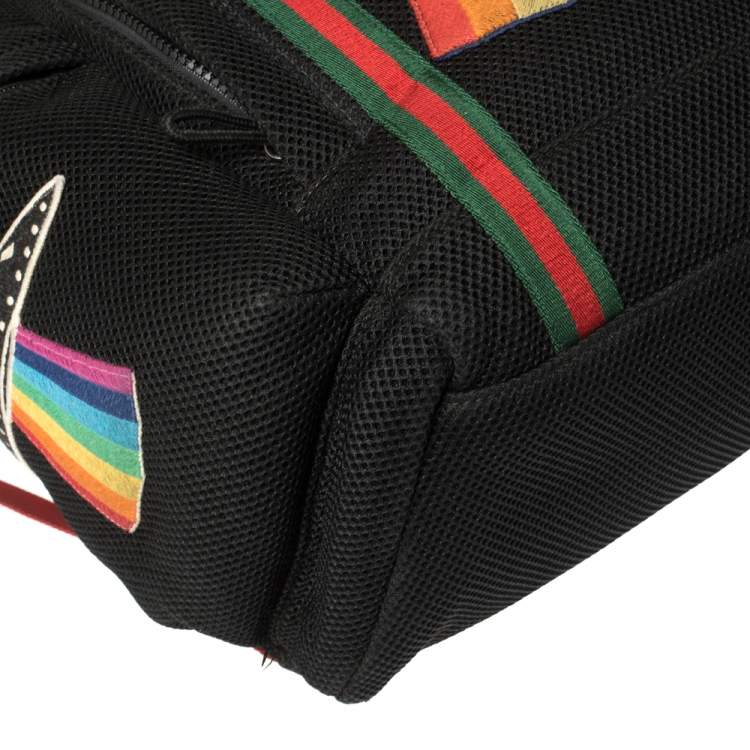 Pre Owned Gucci Black Mesh Fabric Hollywood Embroidered Backpack