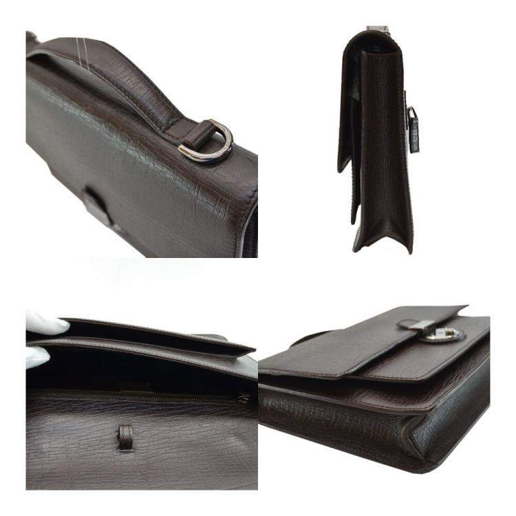 Pre Owned Gucci Brown Leather Top Handle Flap Briefcase Bag