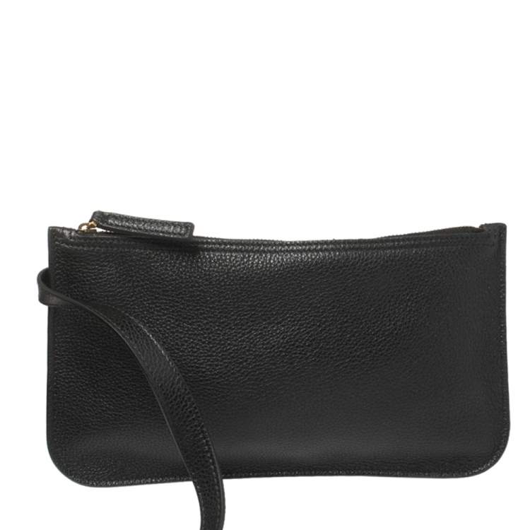 Pre Owned Gucci Black Soft Grain Leather Logo Drawstring Backpack