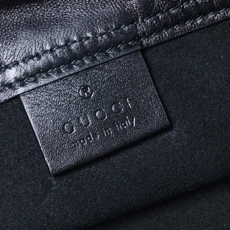 Pre Owned Gucci Black Soft Grain Leather Logo Drawstring Backpack