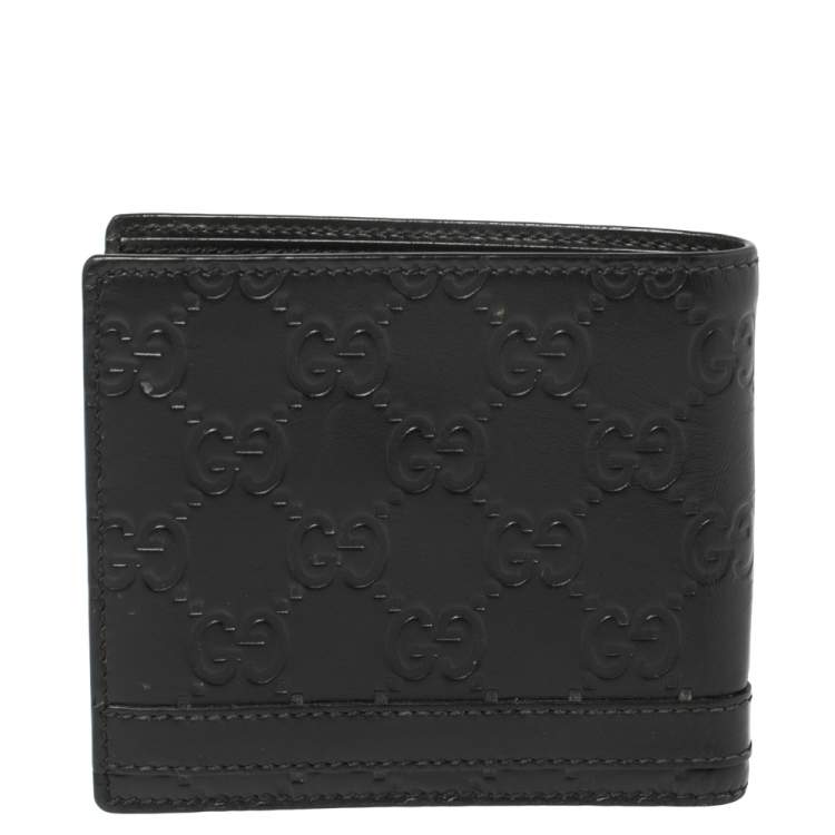 Pre Owned Gucci Black Guccissima Leather Bifold Wallet
