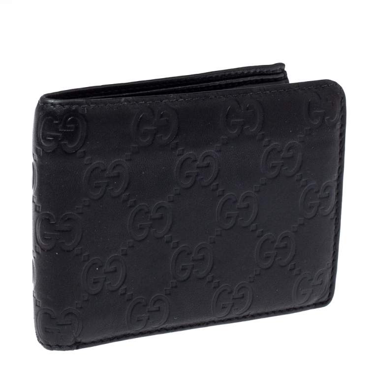 Pre Owned Gucci Black Guccissima Leather Bifold Wallet