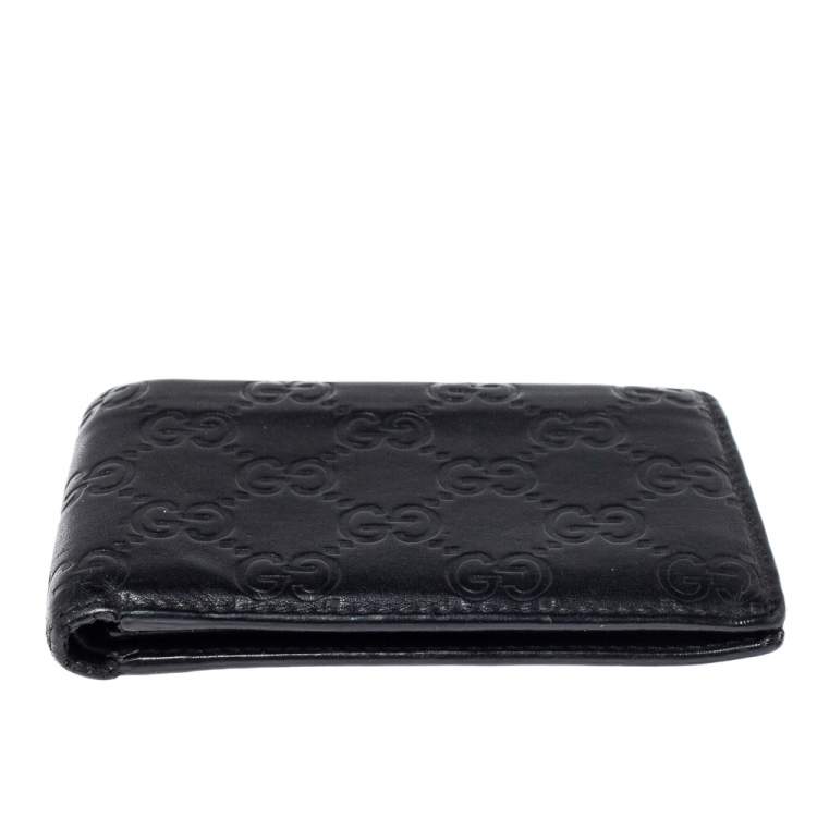 Pre Owned Gucci Black Guccissima Leather Bifold Wallet