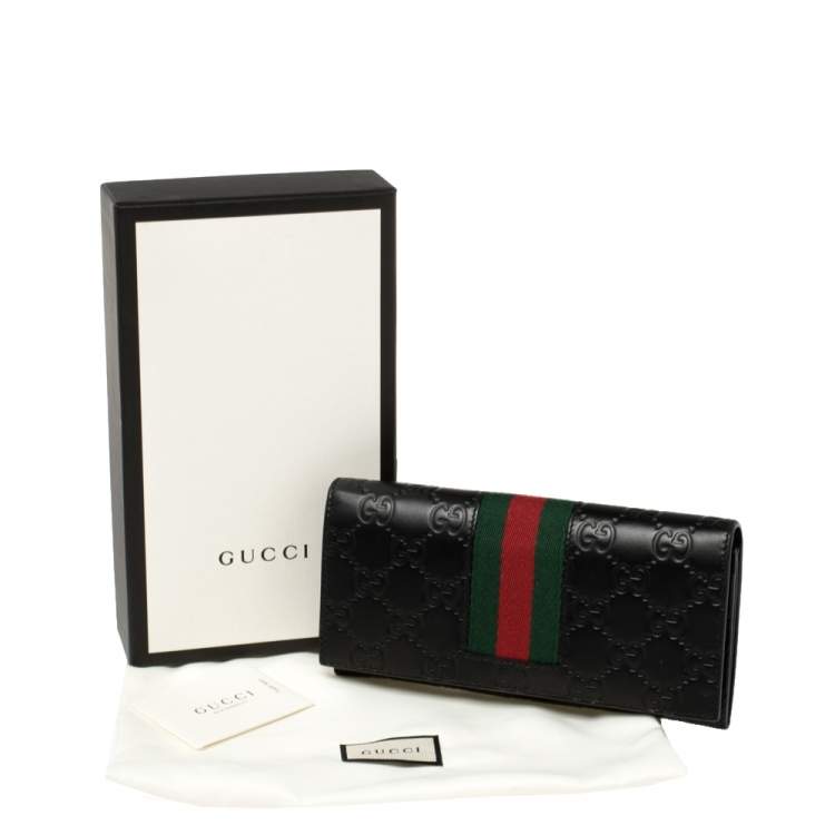 Pre Owned Gucci Black Guccissima Leather Web Wallet