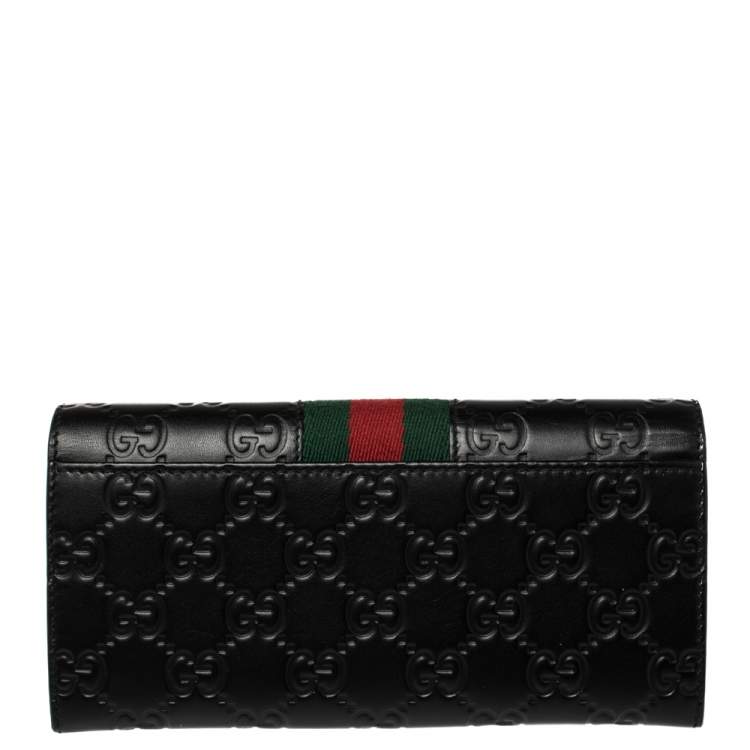Pre Owned Gucci Black Guccissima Leather Web Wallet