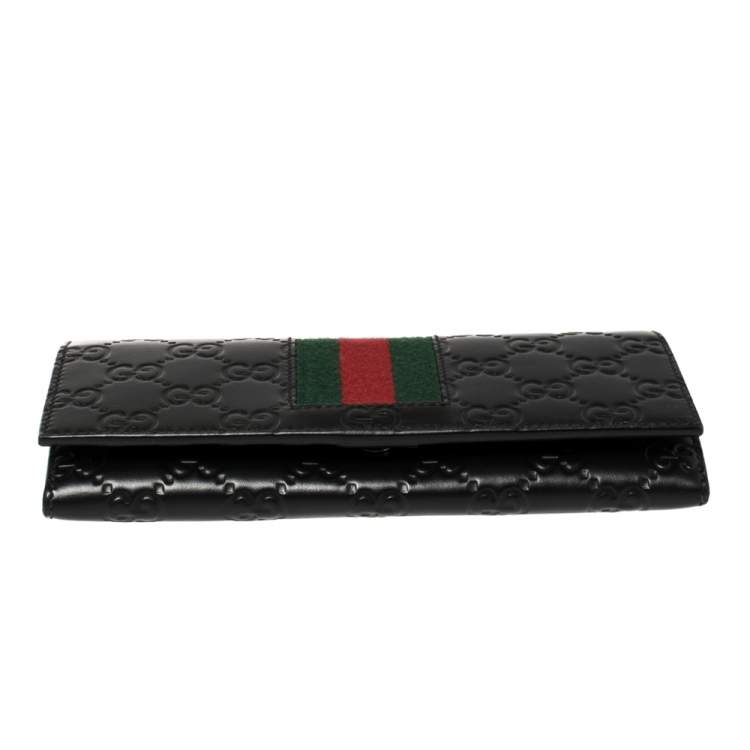 Pre Owned Gucci Black Guccissima Leather Web Wallet