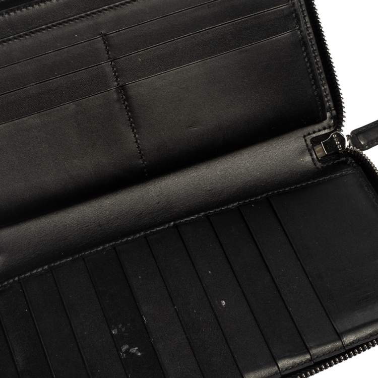 Pre Owned Gucci Black Guccissima Leather Zip Around Wallet