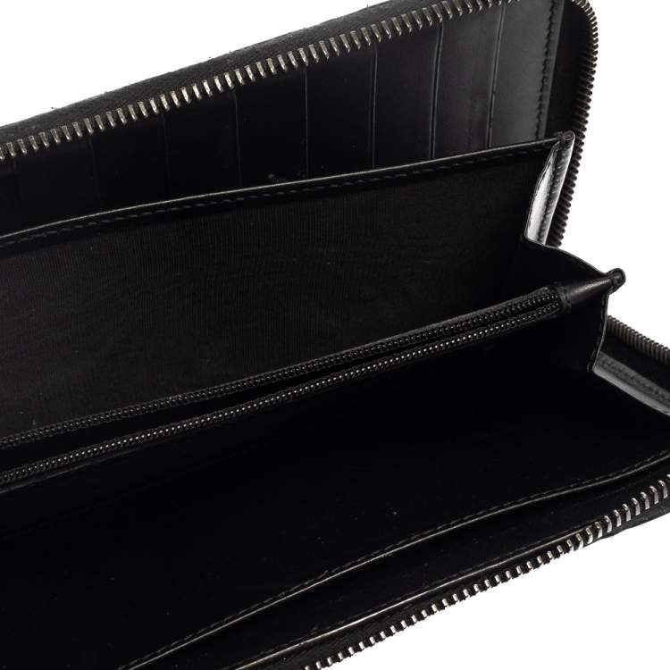 Pre Owned Gucci Black Guccissima Leather Zip Around Wallet