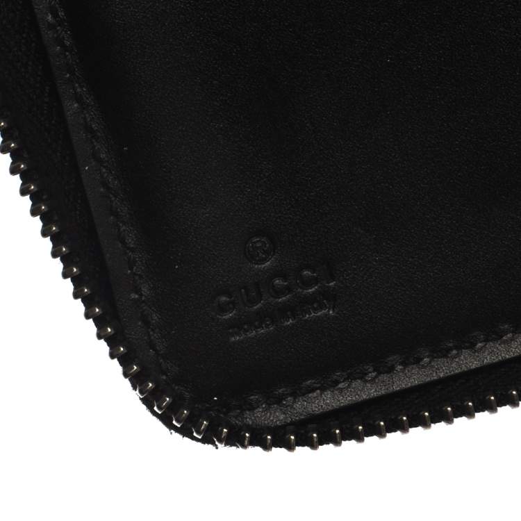 Pre Owned Gucci Black Guccissima Leather Zip Around Wallet