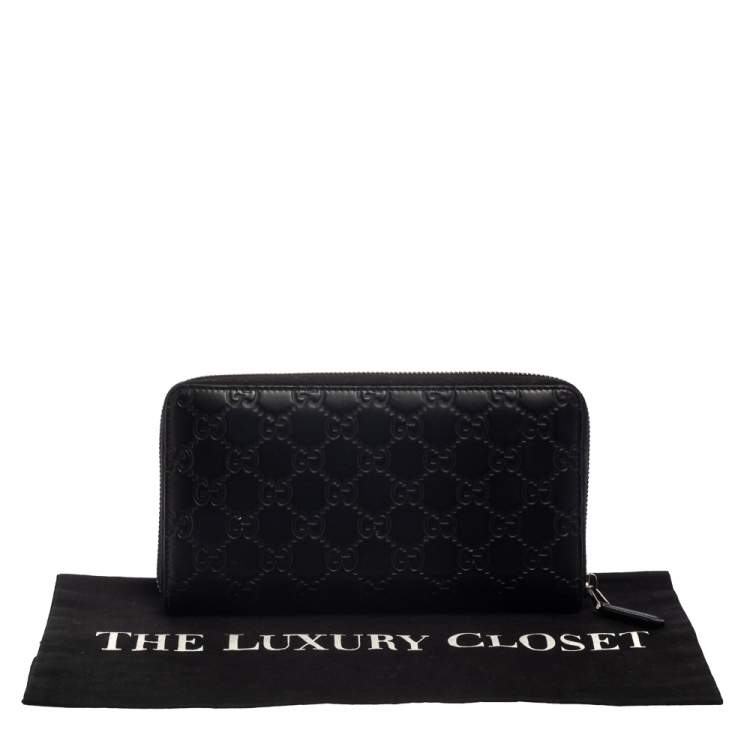 Pre Owned Gucci Black Guccissima Leather Zip Around Wallet