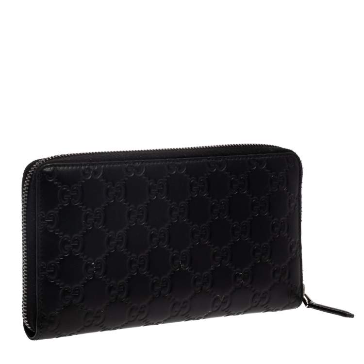 Pre Owned Gucci Black Guccissima Leather Zip Around Wallet