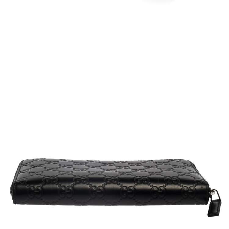 Pre Owned Gucci Black Guccissima Leather Zip Around Wallet