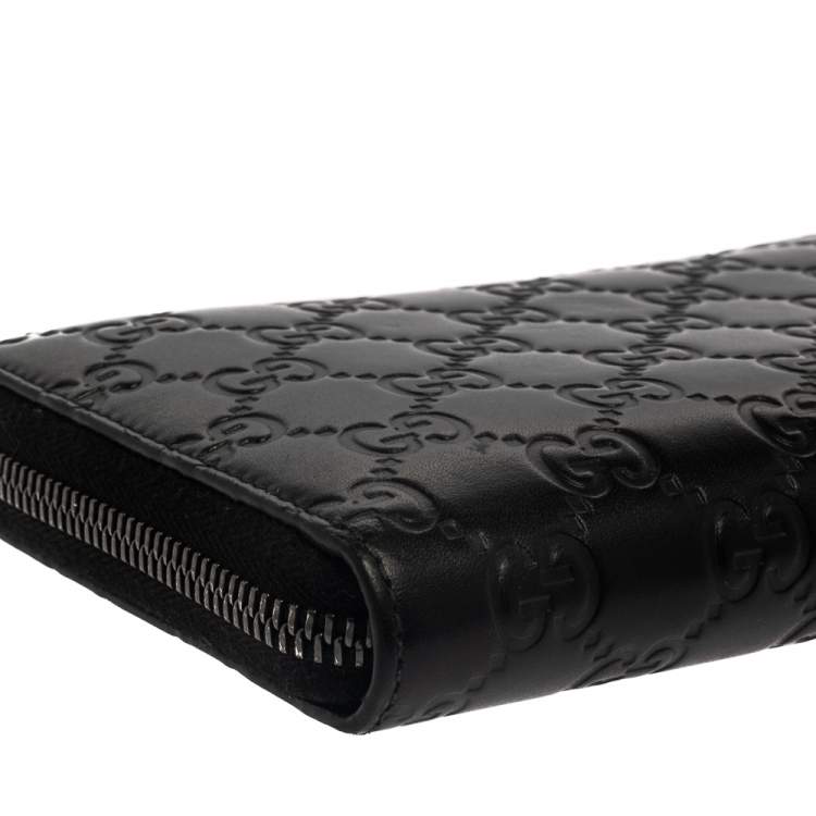 Pre Owned Gucci Black Guccissima Leather Zip Around Wallet
