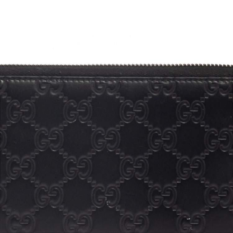 Pre Owned Gucci Black Guccissima Leather Zip Around Wallet