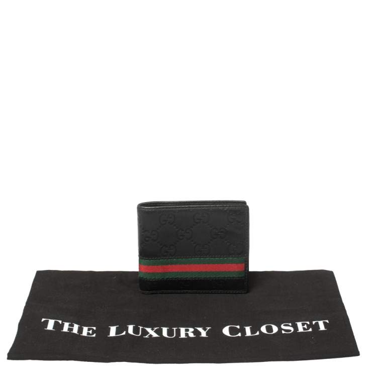 Pre Owned Gucci Black Guccissima Leather Web Bifold Wallet