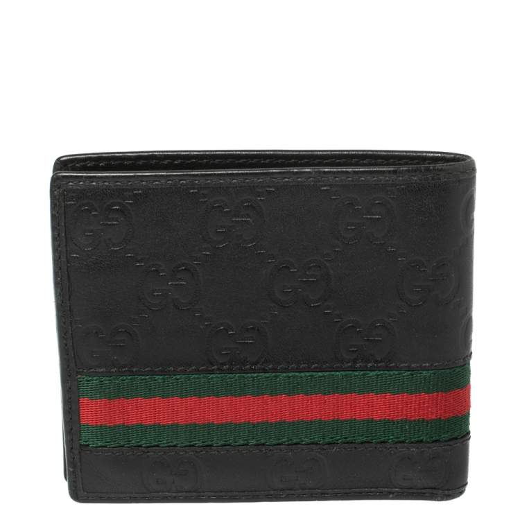 Pre Owned Gucci Black Guccissima Leather Web Bifold Wallet