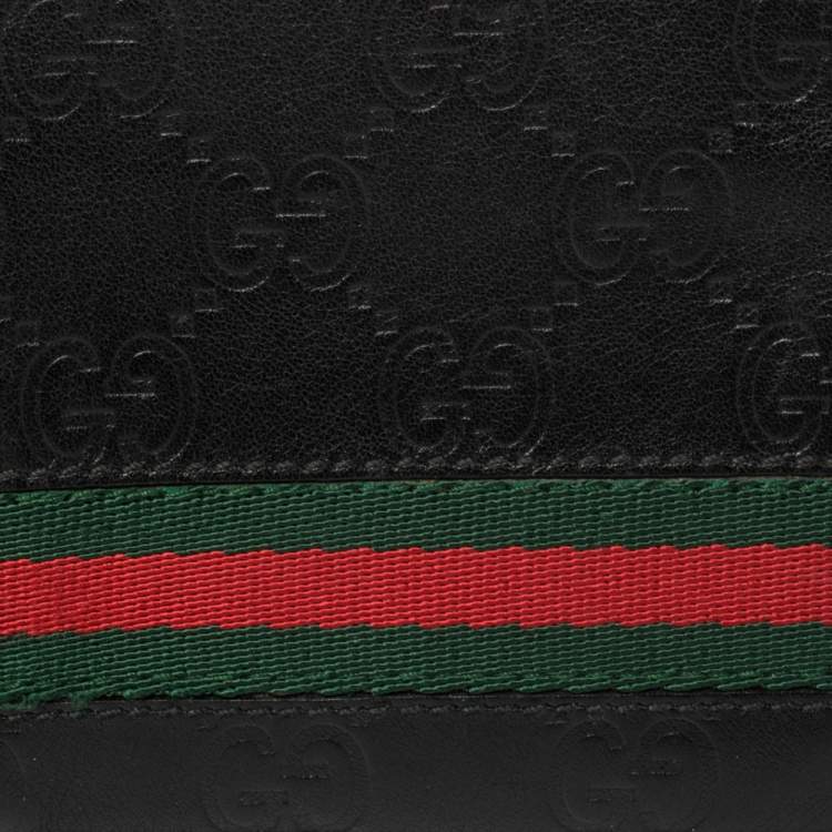 Pre Owned Gucci Black Guccissima Leather Web Bifold Wallet
