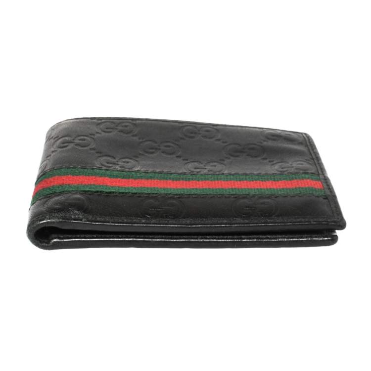 Pre Owned Gucci Black Guccissima Leather Web Bifold Wallet