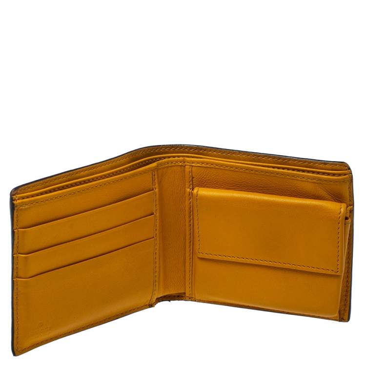 Pre Owned Gucci Mustard Yellow Leather Microguccissima Bifold Wallet