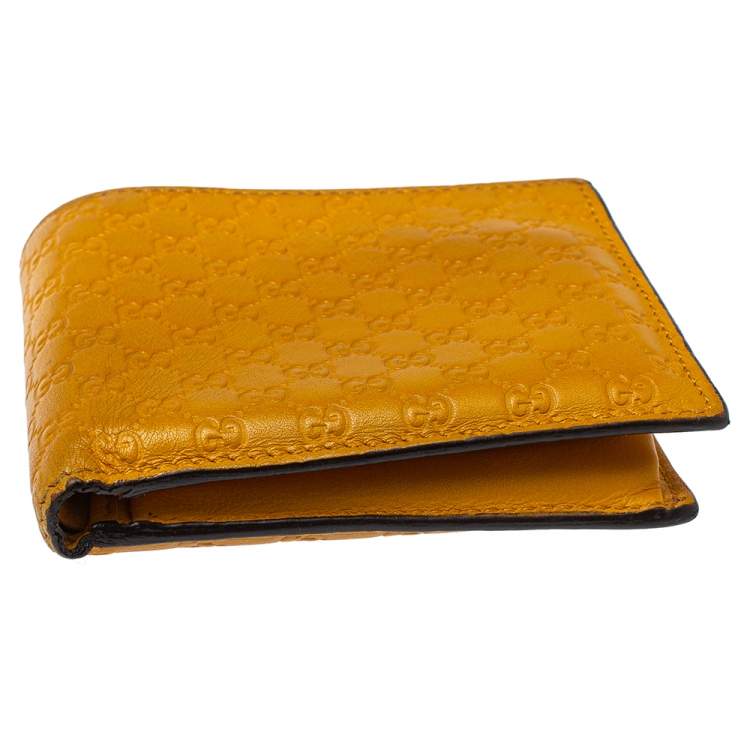 Pre Owned Gucci Mustard Yellow Leather Microguccissima Bifold Wallet