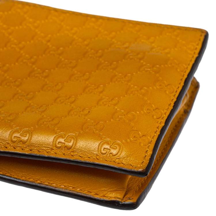 Pre Owned Gucci Mustard Yellow Leather Microguccissima Bifold Wallet