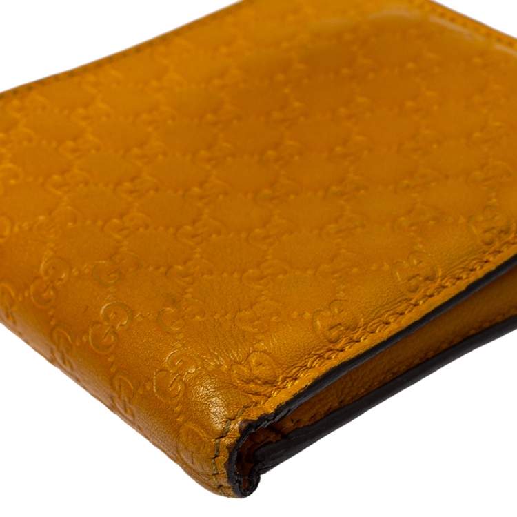 Pre Owned Gucci Mustard Yellow Leather Microguccissima Bifold Wallet